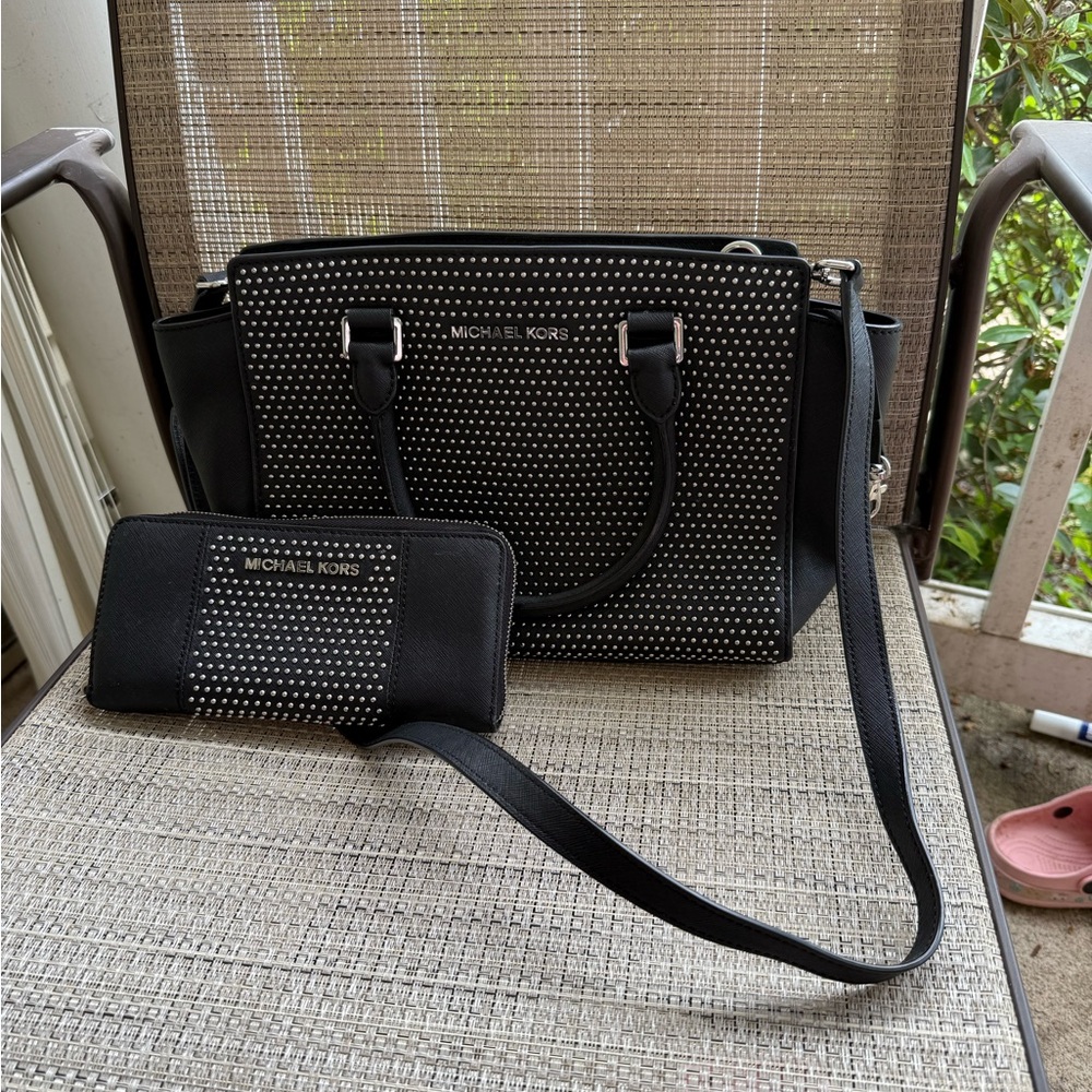 Michael Kors Black Satchel with Textured Design